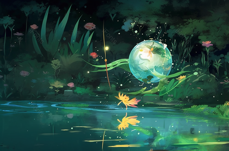 夏夜手绘池塘夜色美景插画,插画/手绘图,插画/手绘图库,插画/手绘图下载,插画/手绘